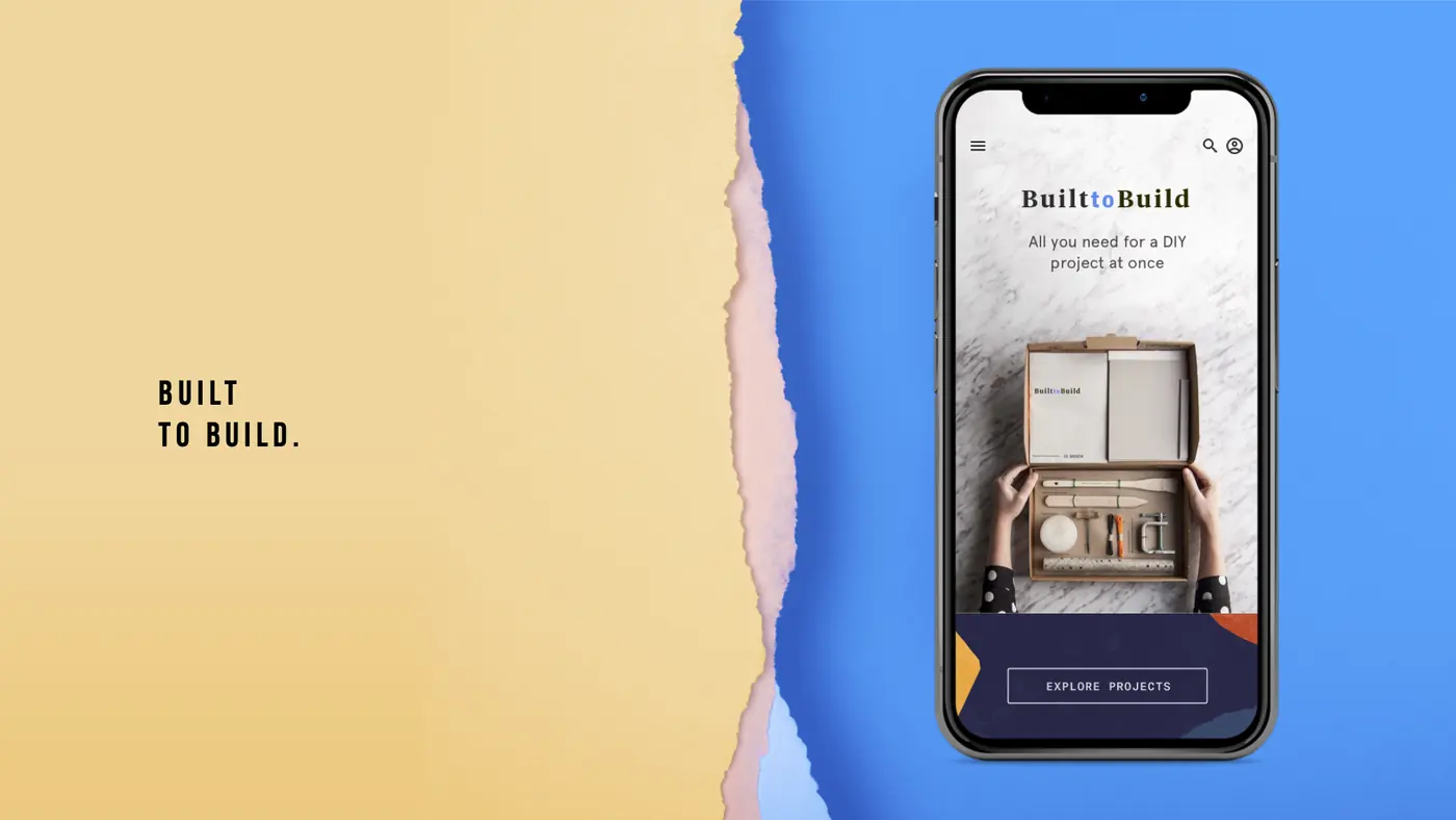 The Built to Build app start screen: a project box, a search, and a single route into the catalogue