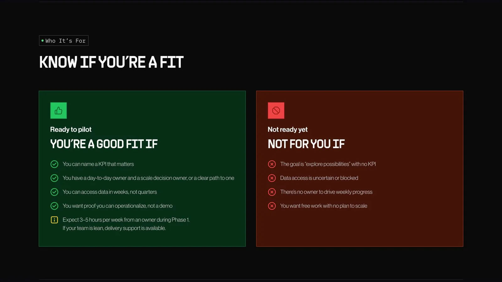 The fit and anti-fit list in dark mode: who the program suits and who it does not