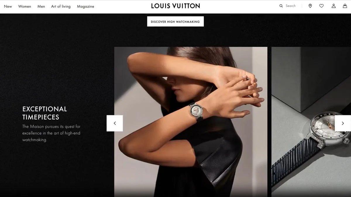 Louis Vuitton homepage: the Tambour watchmaking theme on louisvuitton.com